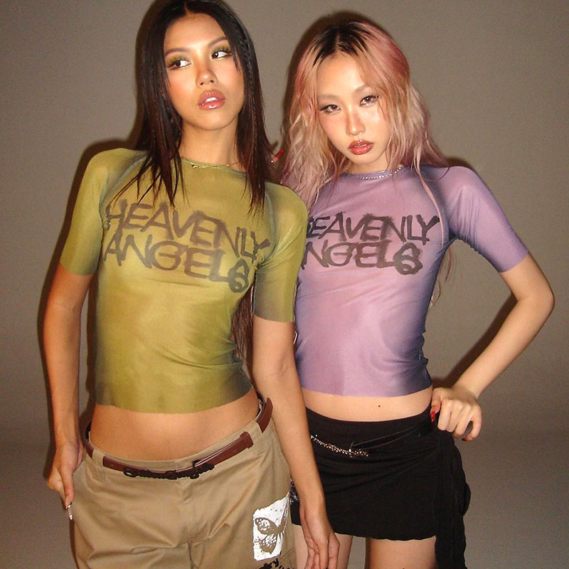 Y2K Letter Print Top See Throu - Summer De Clothing ulasan dan harga