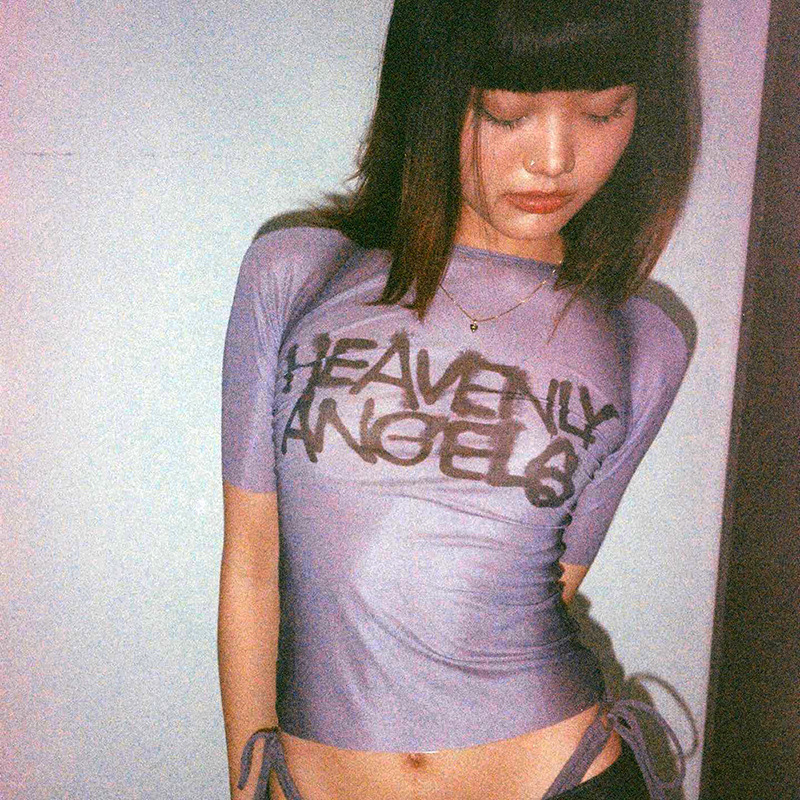 Y2K Letter Print Top See Throu - Summer De Clothing ulasan dan harga