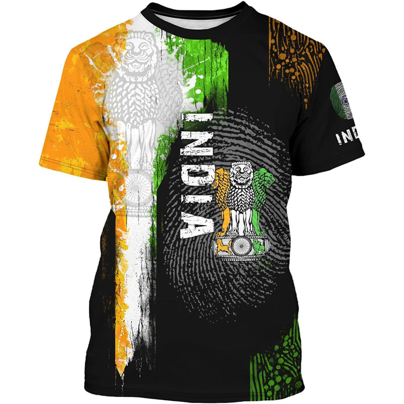 India Flag Print T-shirt Men's - Summer Clothing India ulasan dan harga