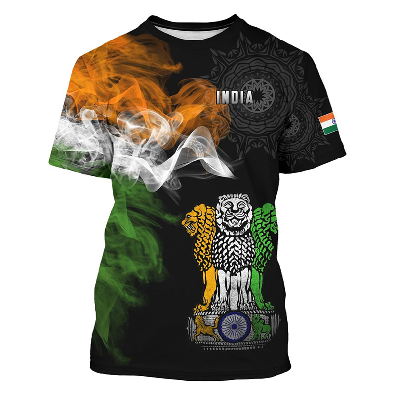 India Flag Print T-shirt Men's - Summer Clothing India ulasan dan harga
