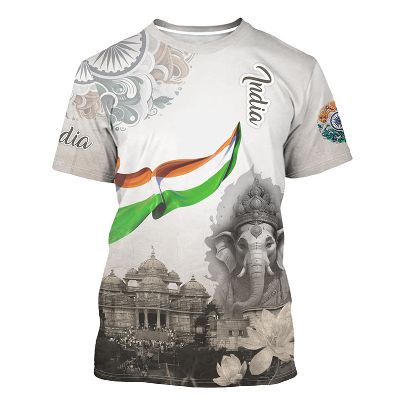 India Flag Print T-shirt Men's - Summer Clothing India ulasan dan harga