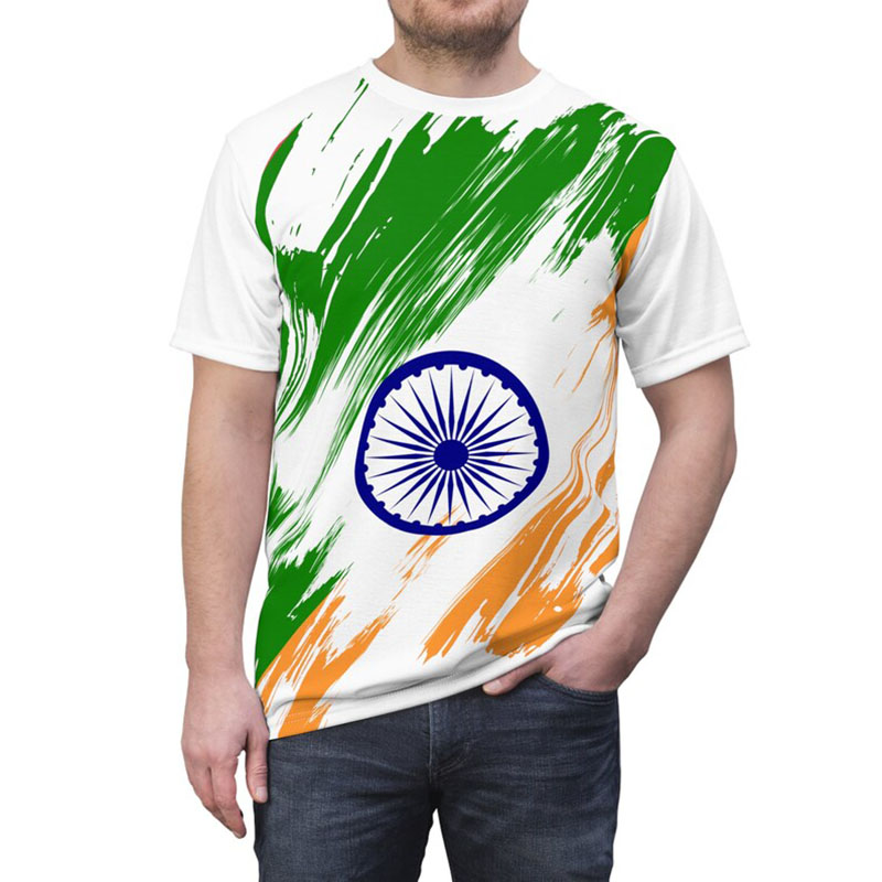 India Flag Print T-shirt Men's - Summer Clothing India ulasan dan harga