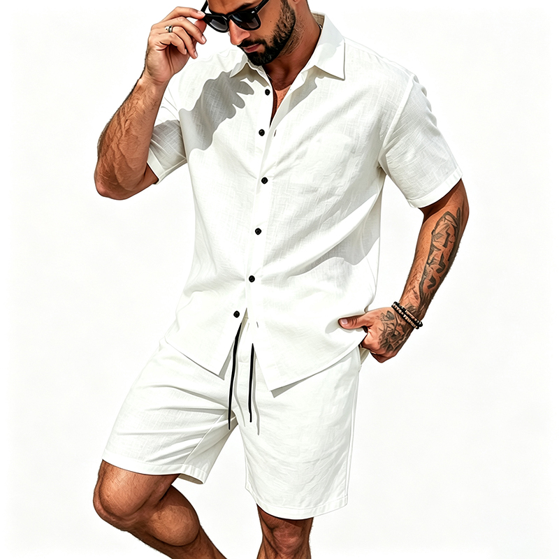 Men Linen Two Piece Outfit Sho - Summer Clothing Outfits ulasan dan harga