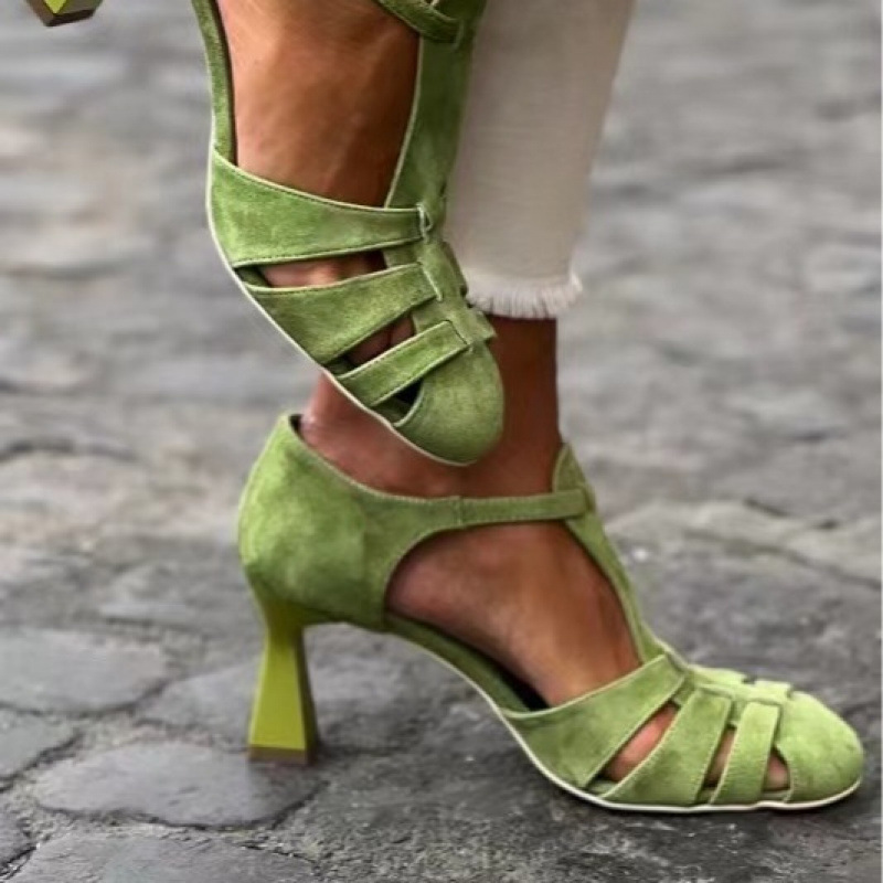 Women's Green Suede Kitten Hee - Summer Clothing On Sale ulasan dan harga