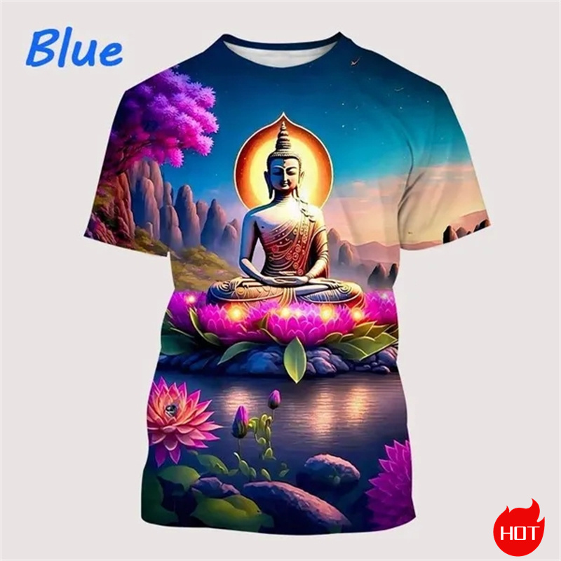 Harajuku 3D Print Buddha Shaky - Summer Clothing India ulasan dan harga