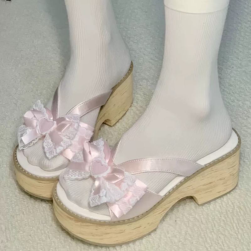 Sweet Bow Wood Grain Thick Bot - Summer Clothing On Sale ulasan dan harga
