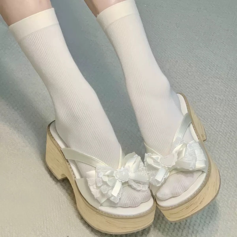 Sweet Bow Wood Grain Thick Bot - Summer Clothing On Sale ulasan dan harga
