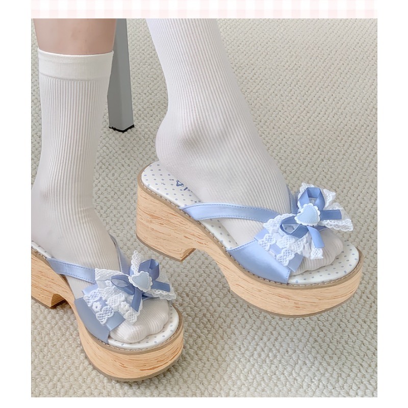 Sweet Bow Wood Grain Thick Bot - Summer Clothing On Sale ulasan dan harga