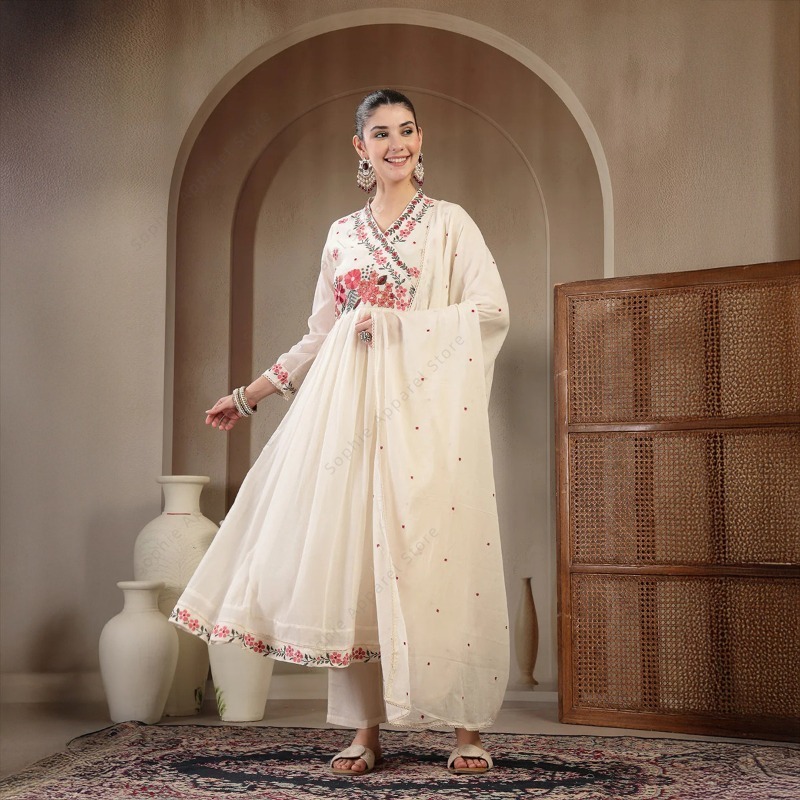 White Cotton Anarkali Kurti Se - Summer Clothing India ulasan dan harga
