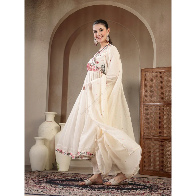 White Cotton Anarkali Kurti Se - Summer Clothing India ulasan dan harga