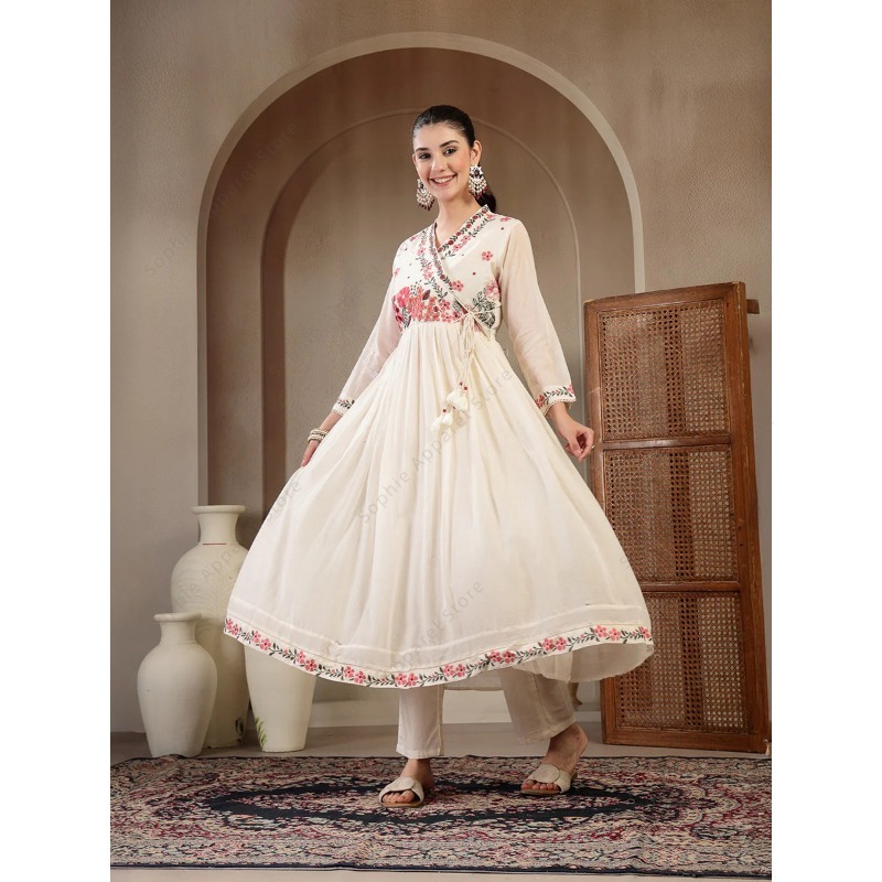 White Cotton Anarkali Kurti Se - Summer Clothing India ulasan dan harga