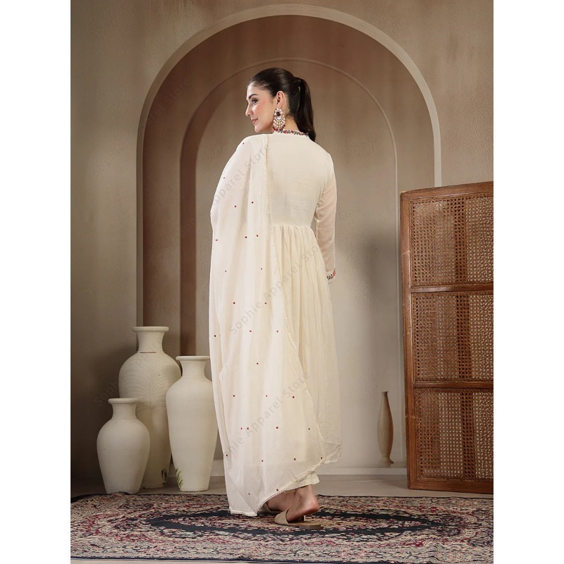 White Cotton Anarkali Kurti Se - Summer Clothing India ulasan dan harga